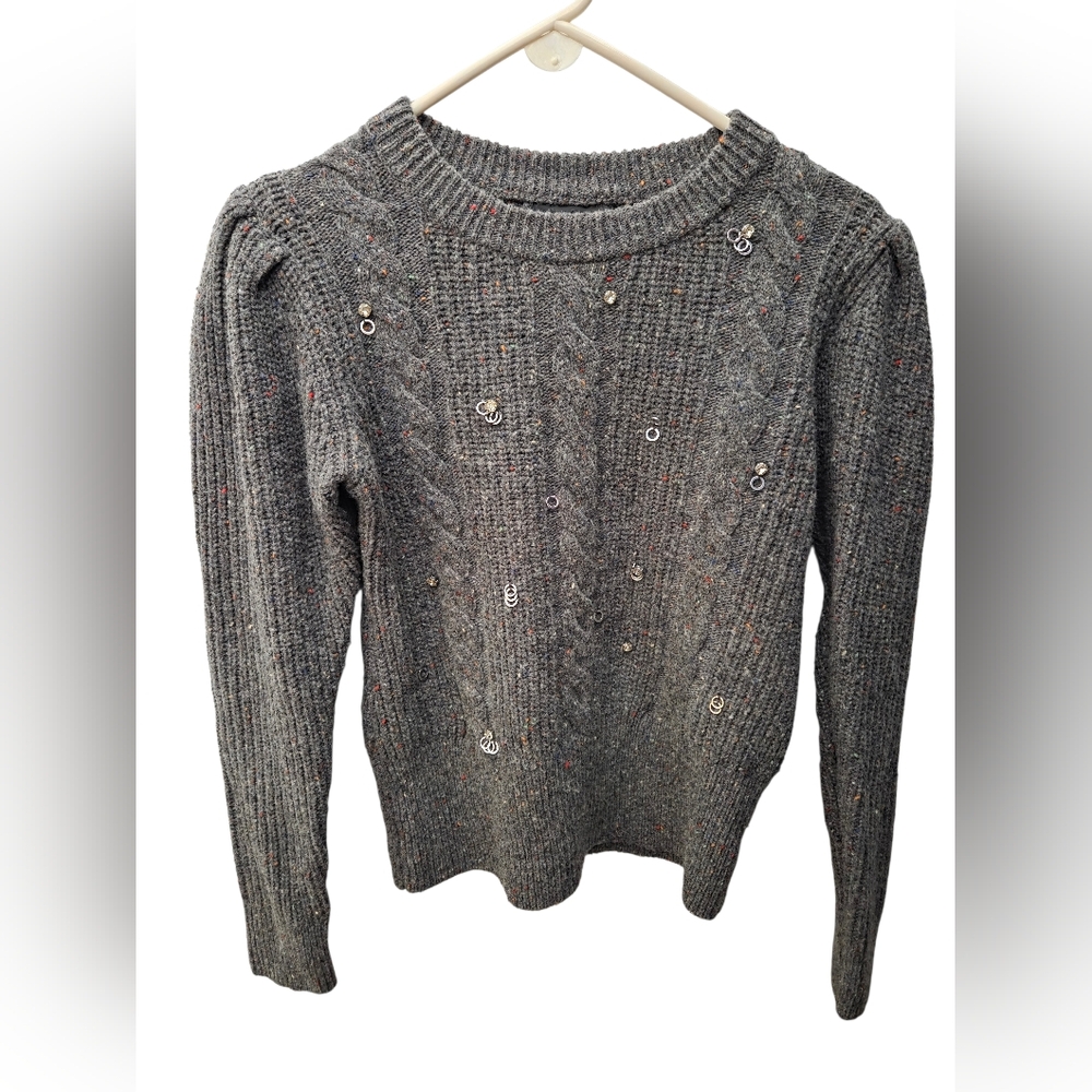 SOMETHING NAVY Grey Jewel Deco Cable Sweater Knit Top Crew Size S